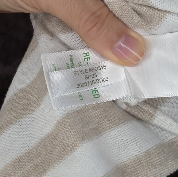 JCrew Sweater Crewneck Long Sleeve Tan Sand Fawn Cream White Striped L - Picture 8 of 9